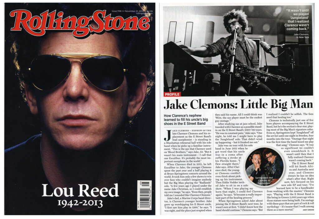 A rolling stone magazine cover and an article about the late, great lou reed.