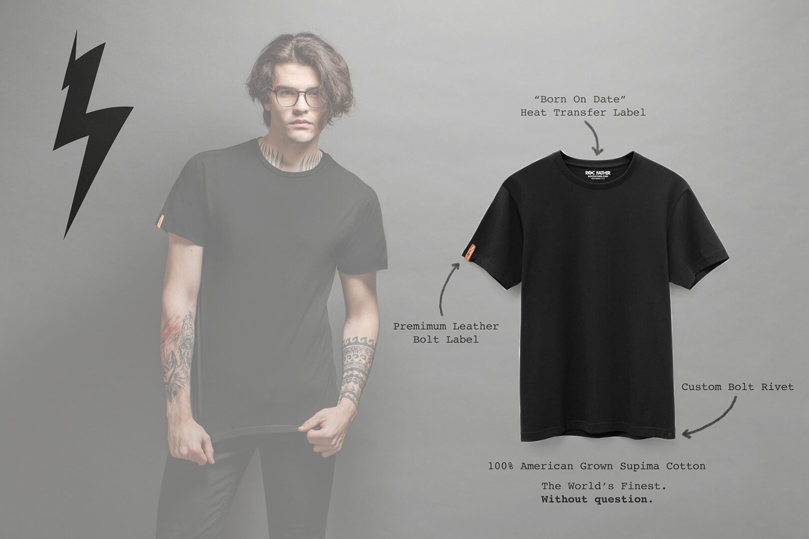 Hipster handsome male model with glasses wearing black blank t-shirt and black jeans with space for your logo or design in casual urban style